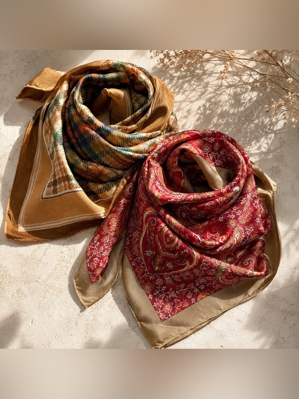 Fisba Stoffels Vintage Scarf Set of 2 Square Scarves Swiss Designer